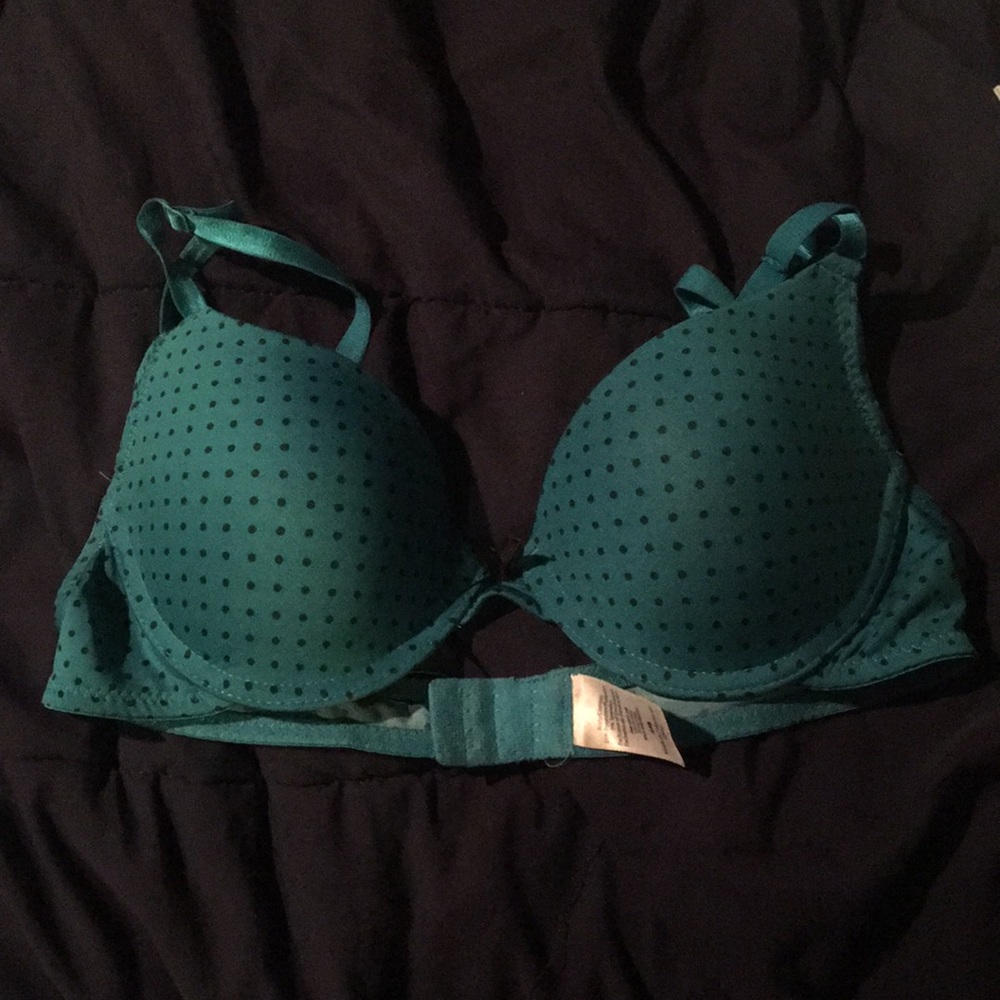 Polka dotted turquoise bra